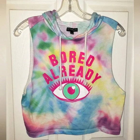 Fifth Sun | Tie Dye Croped Hooded Hippy Preppy Tank - Picture 1 of 4